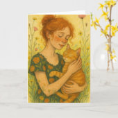 Ginger Cat Mom Oranje Tabby Katten Kaart (Gele Bloem)