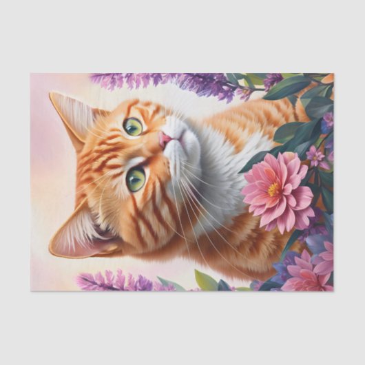 Ginger Cat Multicolor Bloemenkunst Tissuepapier (Voorkant)