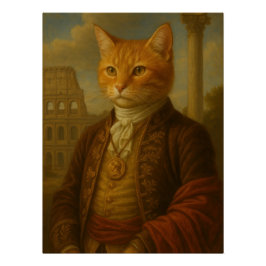 Ginger Cat Noble Portrait with Roman Ruins Perfect Poster