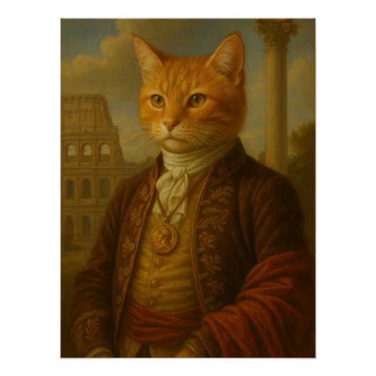 Ginger Cat Noble Portrait with Roman Ruins Perfect Poster (Voorkant)