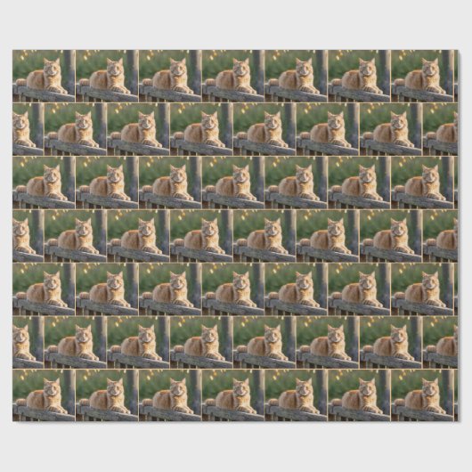 Ginger Cat op een rustiek hek Cadeaupapier (Vlak)