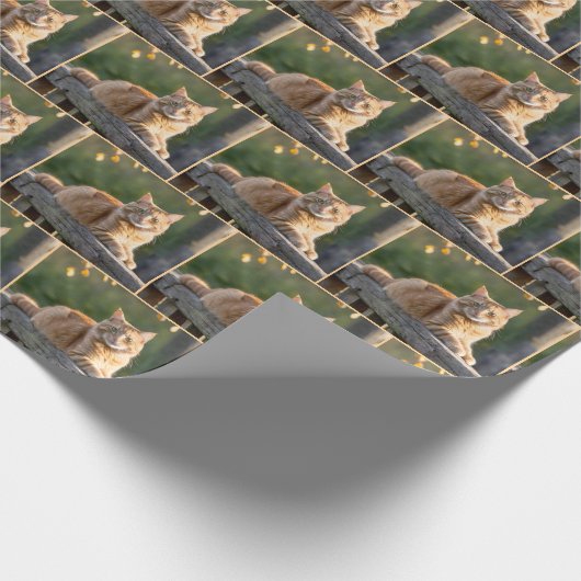 Ginger Cat op een rustiek hek Cadeaupapier (Hoek)