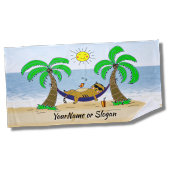 Ginger Cat op Hammock met Palm Trees zand en oceaa Strandlaken