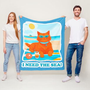 Ginger Cat op het strand Ik heb het Zee zomer nodi Fleece Deken