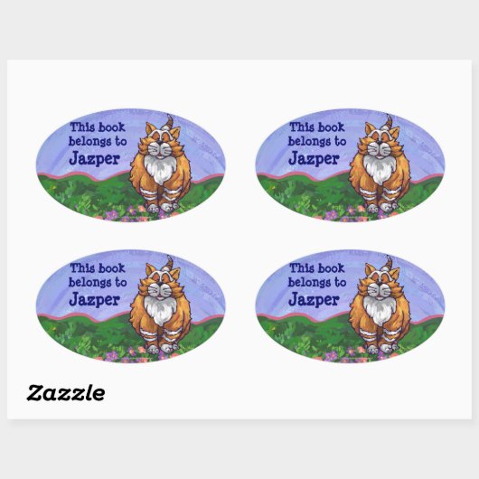 Ginger Cat Personal Bookplaat Ovale Sticker (Vel)