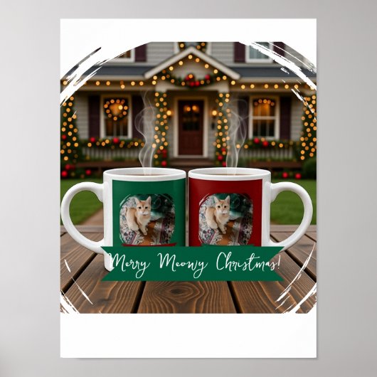 Ginger cat, Photo Text Customize ,Meowy Christmas, Poster (Voorkant)