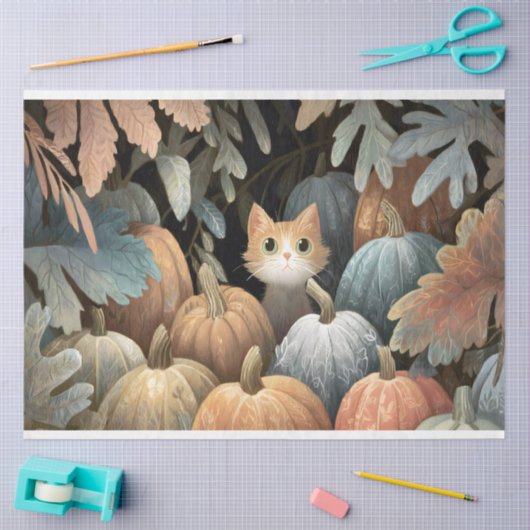 Ginger Cat Pumpkin Patch Decoupage Tissuepapier (Craft)