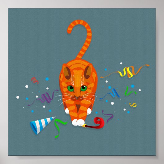 Ginger cat speelt met partijitems in nieuwjaar poster (Voorkant)