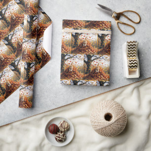 Ginger Cat springt uit de herfst bladstapel Cadeaupapier