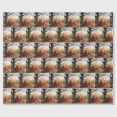 Ginger Cat springt uit de herfst bladstapel Cadeaupapier (Vlak)