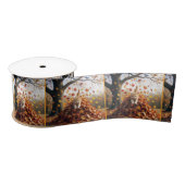 Ginger Cat springt uit de herfst bladstapel Satijnen Lint (Spoel)