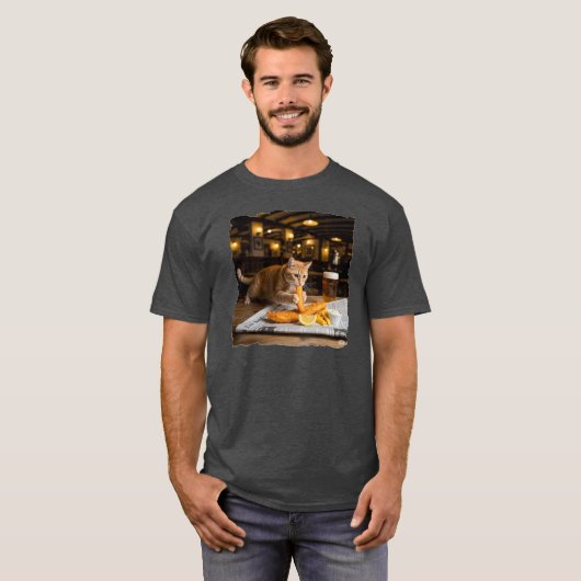 Ginger Cat steelt vis! T-shirt (Voorkant volledig)