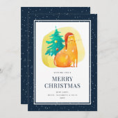Ginger Cat Tree Sneeuwblauw Vrolijk Kerstfeest Kaa Feestdagenkaart (Voorkant / Achterkant)