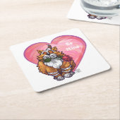 Ginger Cat Valentijnsdag Kartonnen Onderzetters (Schuin)