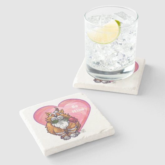 Ginger Cat Valentijnsdag Stenen Onderzetter (Zijkant)