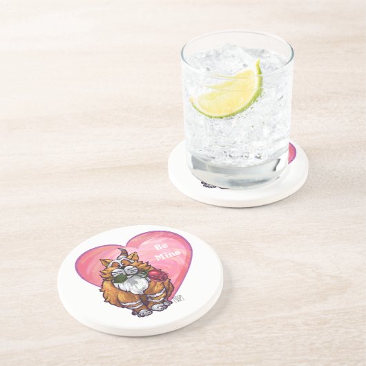 Ginger Cat Valentijnsdag Zandsteen Onderzetter (Zijkant)