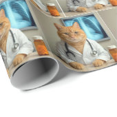 Ginger Cat Wearing a Doctor Lab Coat Cadeaupapier (Rol Hoek)