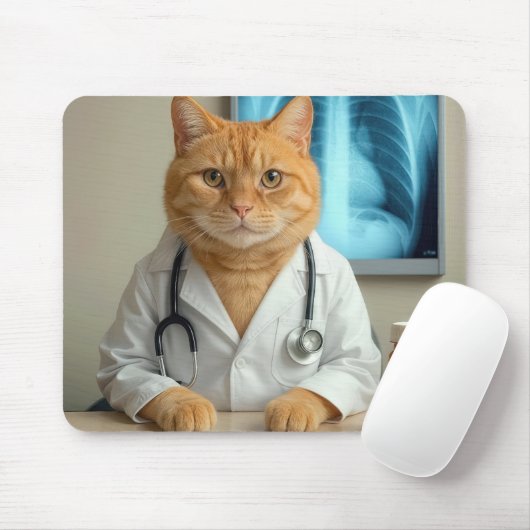 Ginger Cat Wearing a Doctor Lab Coat Muismat (Met muis)