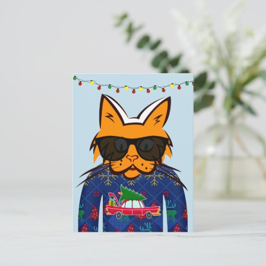 GINGER CAT WEARING CHRISTMAS SWEATER BRIEFKAARTEN (Staand voorkant)