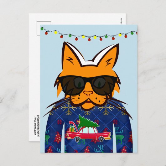 GINGER CAT WEARING CHRISTMAS SWEATER BRIEFKAARTEN (Voorkant / Achterkant)