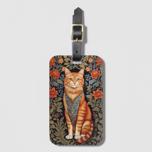 Ginger Cat William Morris geïnspireerd door bloeme Bagagelabel (Voorkant (verticaal))