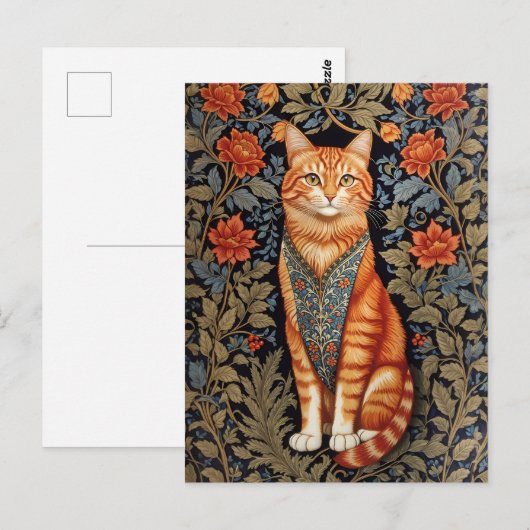 Ginger Cat William Morris geïnspireerd door bloeme Briefkaart (Voorkant / Achterkant)