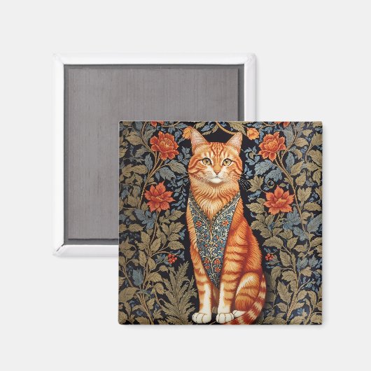 Ginger Cat William Morris geïnspireerd door bloeme Magneet (Voorkant / Achterkant)
