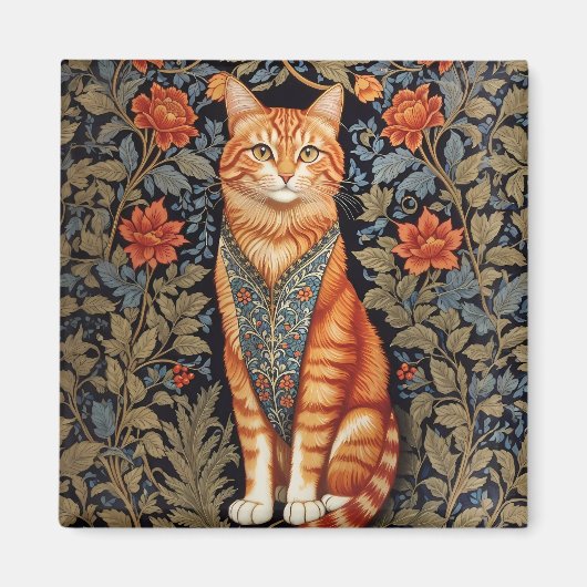 Ginger Cat William Morris geïnspireerd door bloeme Magneet (Voorkant)