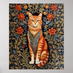 Ginger Cat William Morris geïnspireerd door bloeme Poster
