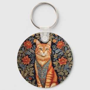 Ginger Cat William Morris geïnspireerd door bloeme Sleutelhanger