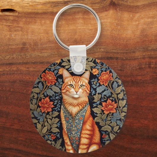 Ginger Cat William Morris geïnspireerd door bloeme Sleutelhanger (Achterkant)