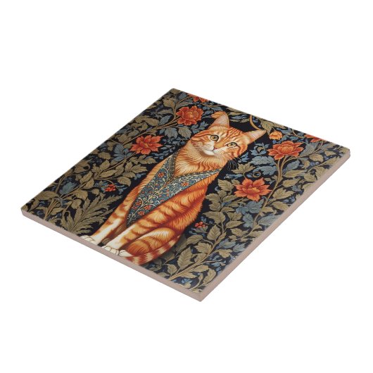 Ginger Cat William Morris geïnspireerd door bloeme Tegeltje (Zijkant)