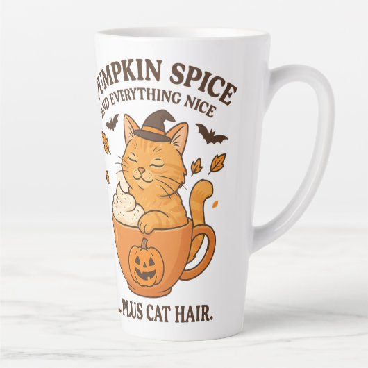 Ginger Cat Witch - Schattige Halloween-ontwerp met Latte Mok (Rechts)