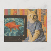 Ginger Cat With Goldfish on TV Retro Collage Briefkaart (Voorkant)