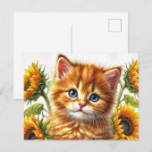 Ginger Cat With Sunflowers Watercolor Briefkaart (Voorkant / Achterkant)