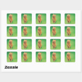 Ginger cat zit op, kijkt omhoog vierkante sticker (Vel)