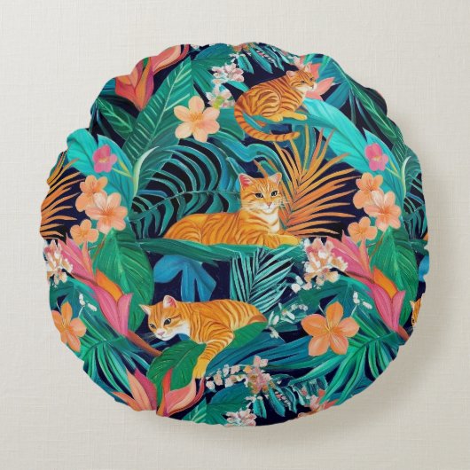 Ginger Cats in the Jungle Rond Kussen (Voorkant)