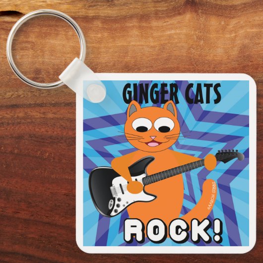 Ginger Cats Rock! Guitar Cat Sleutelhanger (Voorkant)