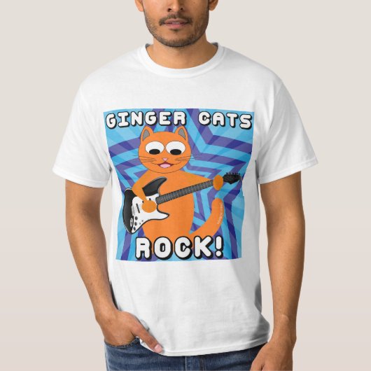Ginger Cats Rock! Guitar Cat T Shirt (Voorkant)