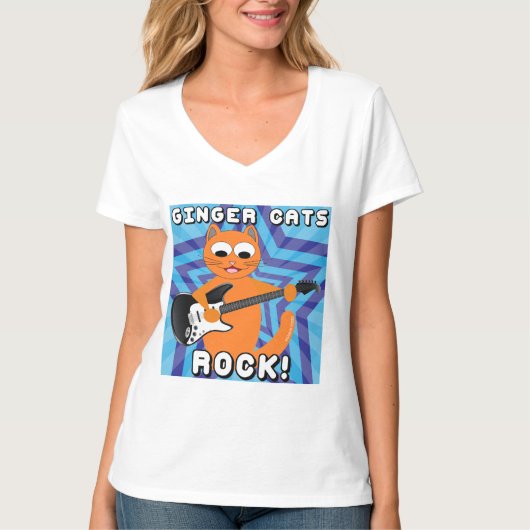 Ginger Cats Rock! Guitar Cat T Shirt (Voorkant)