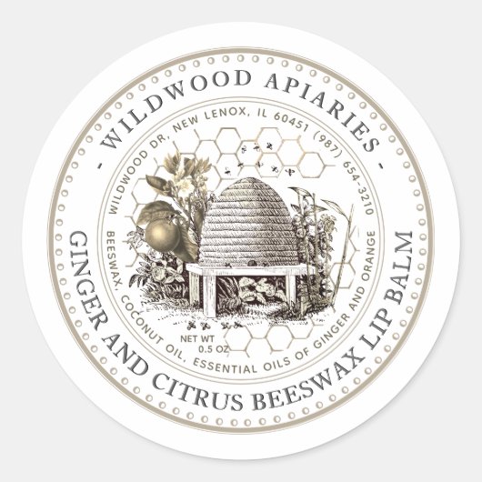 Ginger & Citrus Beeswax Lip Balm Skep Clas Ronde Sticker (Voorkant)