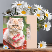 Ginger en Cream Tabby Kat in Rode Wagon Verjaardag Kaart
