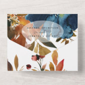 Ginger en Navy Bloemen Bruiloft All In One Uitnodiging (Achterkant)