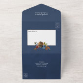 Ginger en Navy Bloemen Bruiloft All In One Uitnodiging (Buitenkant)
