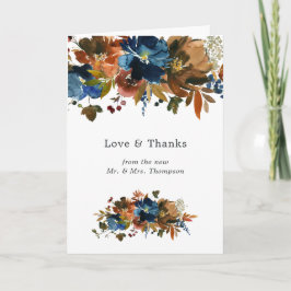 Ginger en Navy Bloemen Bruiloftsfoto Bedankkaart