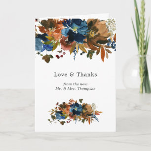 Ginger en Navy Bloemen Bruiloftsfoto Bedankkaart