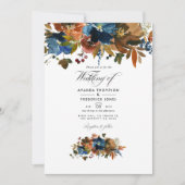 Ginger en Navy Bloemen Bruiloftsfoto Kaart (Voorkant)