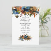 Ginger en Navy Bloemen Bruiloftsfoto Kaart (Staand voorkant)