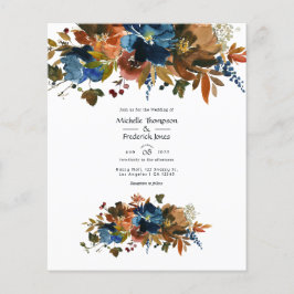 Ginger en Navy Bloemen Bruiloftsinvatie Flyer