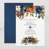 Ginger en Navy Floral Bridesmaids Luncheon Kaart (Voorkant / Achterkant)